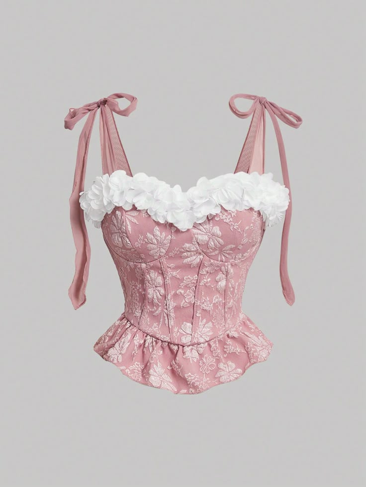 flower decorated frilled hem cami crop top with appliques